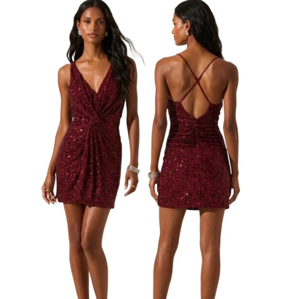 Wine O’Clock ✨ ASTR The Label Burgundy Sequin Backless Mini Dress Size L